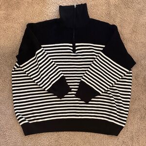 Black and White Striped Quarter Sweater 3x